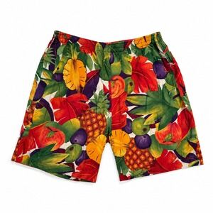 Vintage 90s Tropical Fruit Print Shorts Womens M Rainbow Vibrant Maximalist